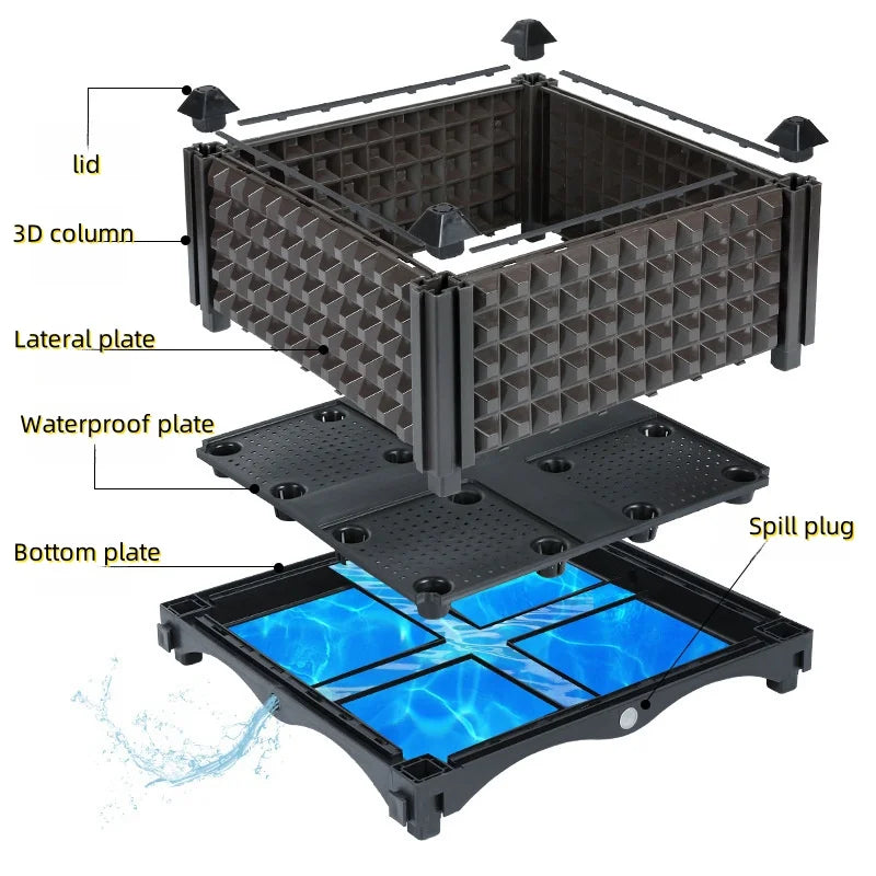Garden And Balcony Large Veg Planting Box Assembled Reusable Square Flower Grow Pot Home Courtyard Planting Planters Equipment