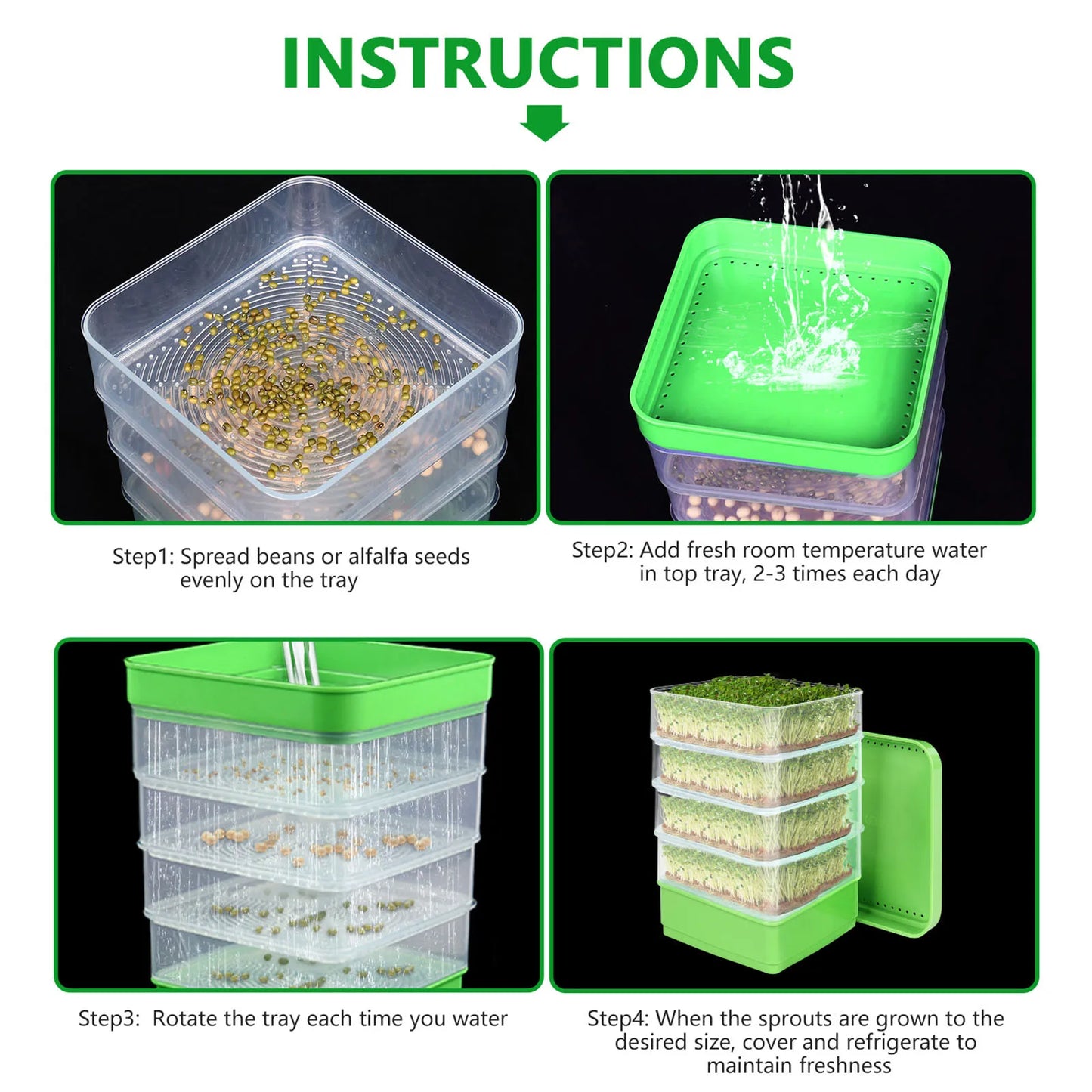 Seed Sprouting Kits Versatile Sprouts Grower Indoor Gardening Plant Germination Trays for Broccoli Alfalfa Seeds Wheat
