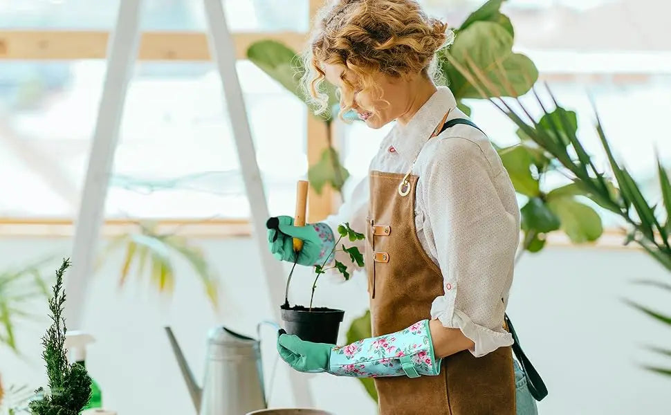 Flower Power - Breathable leather Garden Gloves with Grips