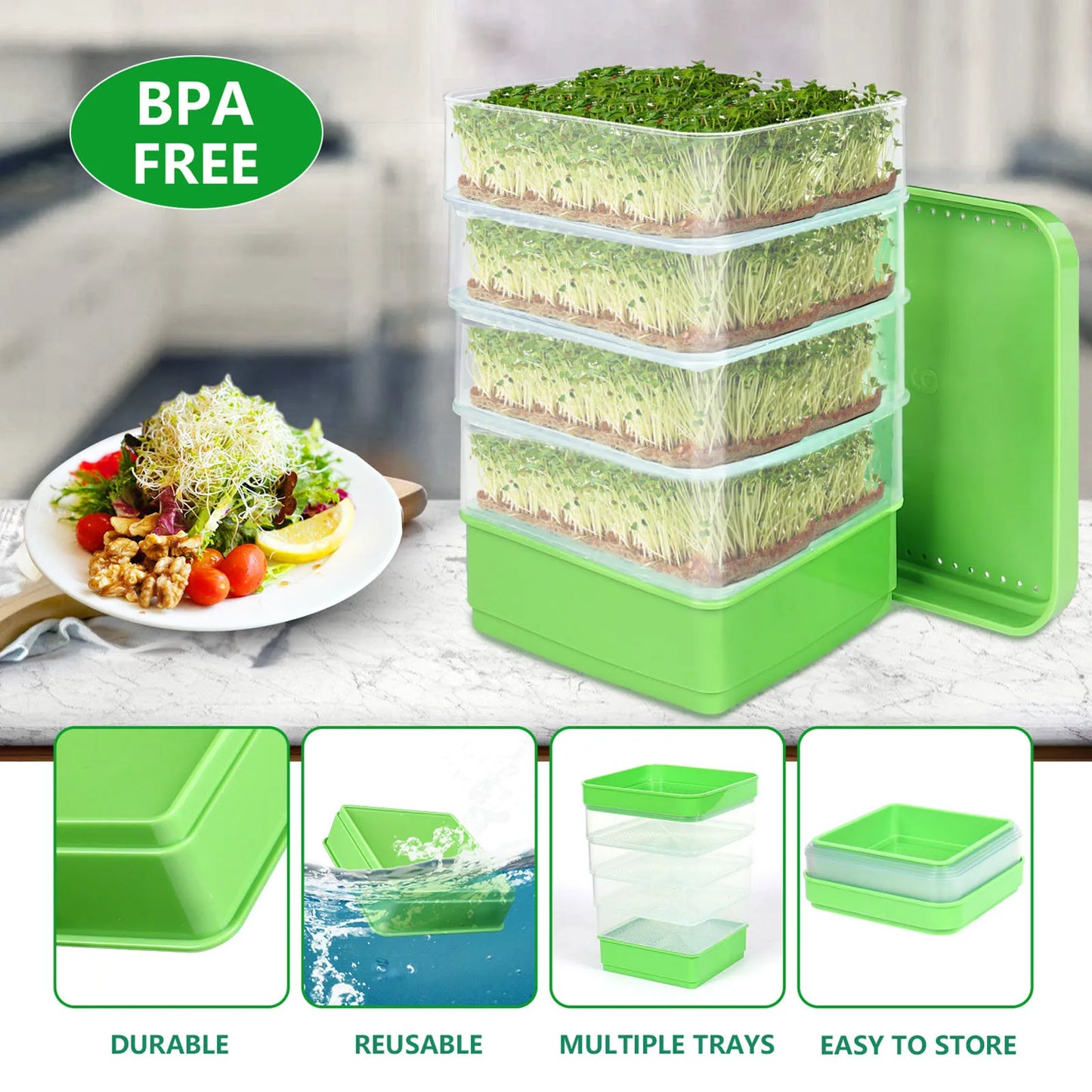 Seed Sprouting Kits Versatile Sprouts Grower Indoor Gardening Plant Germination Trays for Broccoli Alfalfa Seeds Wheat