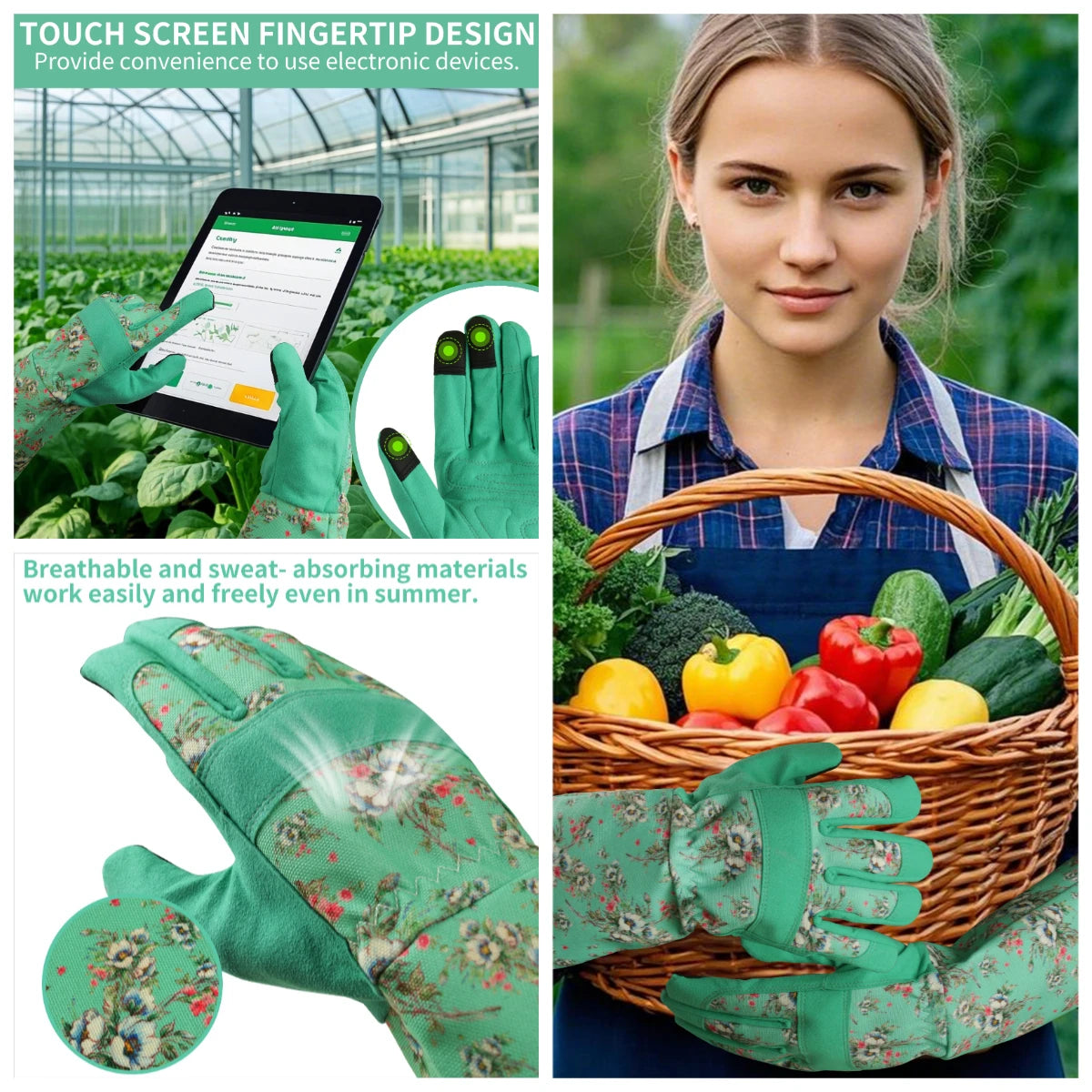 Flower Power - Breathable leather Garden Gloves with Grips