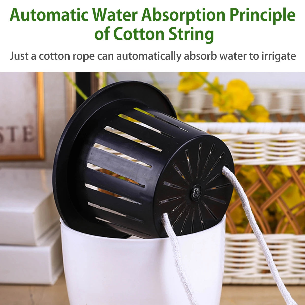 6Pcs Self Watering Pots With Cotton Rope for Indoor Plants 4.7 Inch Self Watering Plastic Flower Pot for Garden Decorative