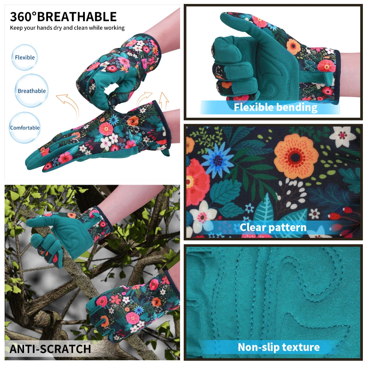 Flower Power - Breathable leather Garden Gloves with Grips