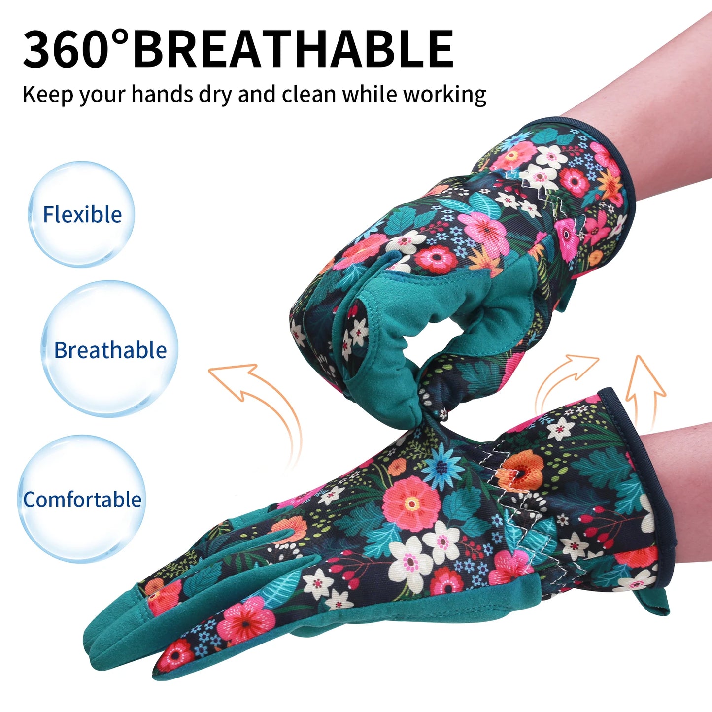 Flower Power - Breathable leather Garden Gloves with Grips