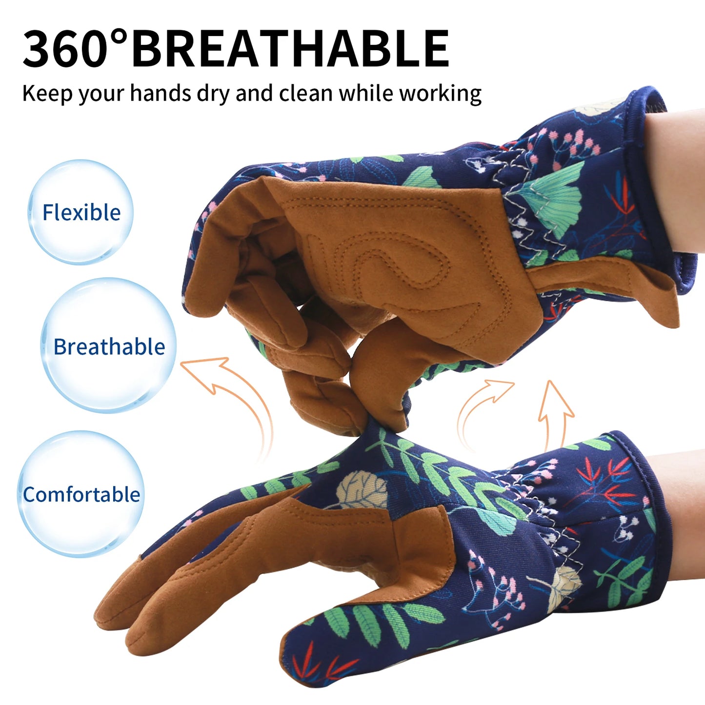 Flower Power - Breathable leather Garden Gloves with Grips