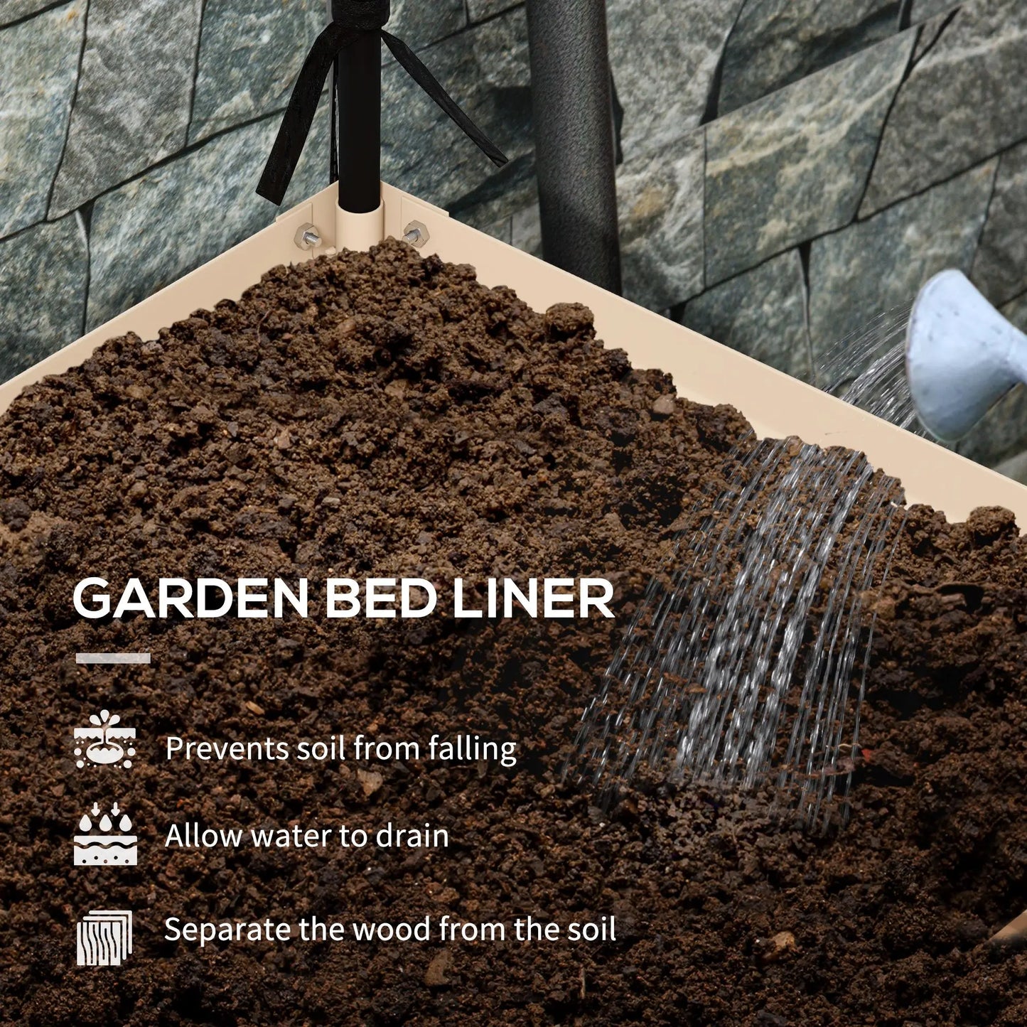 Raised Garden Bed with Legs and Cover Metal Elevated Planter Box with Bottom Shelf and Liner Cream